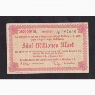 5 000 000 марок 1923г. Штольберг. Германия. 027068