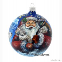 Стеклянный ёлочный шар Дед Мороз ручная роспись. Купить новогодние шары в Киеве
