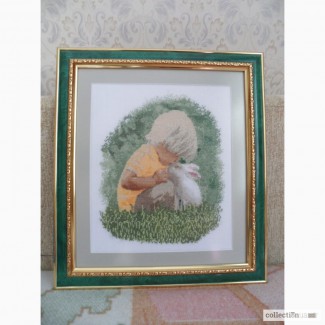 Продам картину вишиту хрестиком малюк і кролик