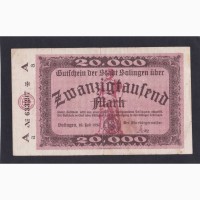 20 000 марок 1923г. А 633297А. Золинген. Германия
