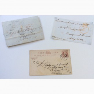 2 почтовых конверта и 1 почтовая открытка 19 век Англия