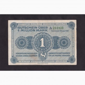 1 000 000 марок 1923г. Ганновер. А 264933. Германия