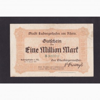 1 000 000 марок 1923г. Людвигсхафен. В 65011. Германия
