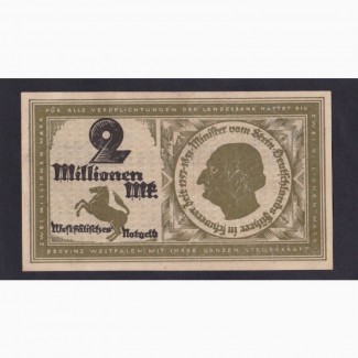 2 000 000 марок 1923г. 423847 Вестфалия. Ландес банк. Германия