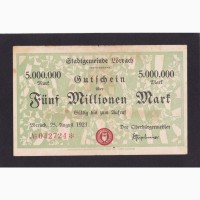 5 000 000 марок 1923 г. 042724. Lorrach. Германия