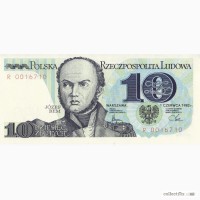 Польша.Банкнота 10 злотых 1982 г