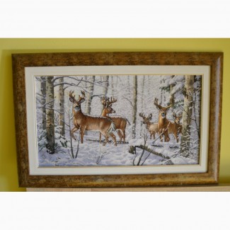 Картина Олені в зимовому лісі вишивка хрестиком / вышивка крестом